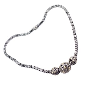 John Hardy JH Silver 18k Yellow Gold Jaisalmer Classic Wheat Dot 3 Ball Necklace
