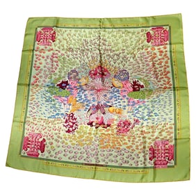 Authentic RARE! Hermes Key Lime Green Rencontre Oceane Vintage 90cm Silk Scarf