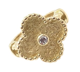 Authentic! Van Cleef & Arpels Vintage Alhambra 18k Yellow Gold Diamond Ring 4.75