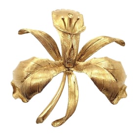 Vintage Tiffany & Co 18k Yellow Gold Large Orchid Calla Lily Pin Brooch 1950s