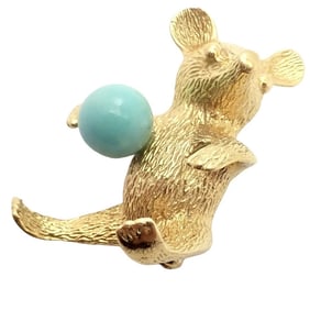 Rare! Authentic Cartier Germany 18k Yellow Gold Turquoise Bear Pin Brooch