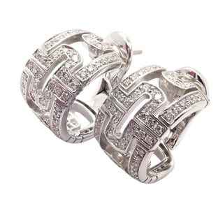 Authentic! Bulgari Bvlgari Parentesi 18k White Gold Diamond Huggie Earrings