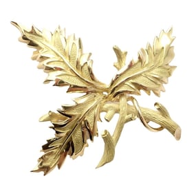 Rare! Tiffany & Co Schlumberger 18k Yellow Gold Three Leaf Pin Brooch 1970s