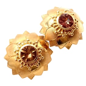 Rare! Vintage Paula Crevoshay 18k Gold Brown Zircon Round Flower Earrings OOAK