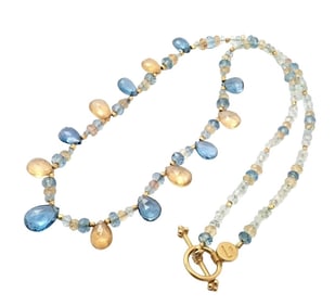 Laura Gibson 22k Yellow Gold Citrine Blue Topaz Beryl Yellow Garnet Necklace