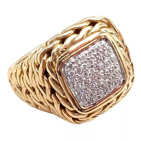 Authentic! John Hardy JH 18k Yellow Gold Diamond Square Signet Signature Ring