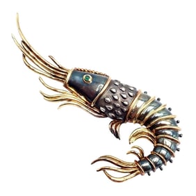 Vintage! Tiffany & Co Silver + 18k Yellow Gold Jumbo Prawn Shrimp Pin Brooch