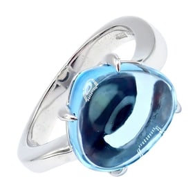 Authentic! Bulgari 18k Whtie Gold Mediterranean Eden Blue Topaz Ring Size 6