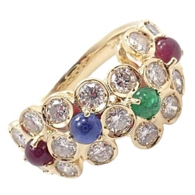Rare! Authentic Christian Dior 18k Yellow Gold Ruby Emerald Diamond Flower Ring