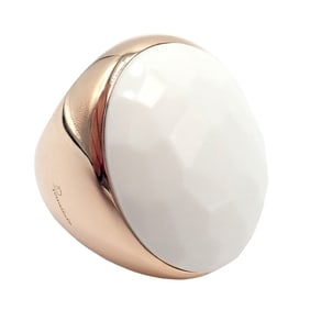 Authentic! Pomellato 18k Rose Gold Large Oval White Cacholong Victoria Ring