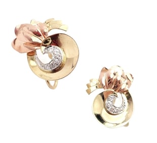Rare Vintage Tiffany & Co 14k Yellow Rose Gold Diamond Screwback Earrings