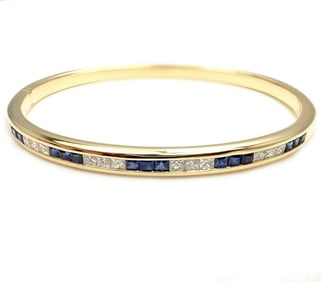 Rare! Craig Drake 18k Yellow Gold Diamond Sapphire Bangle Bracelet