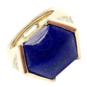 Authentic! Julius Cohen 18k Yellow Gold Diamond Lapis Ring