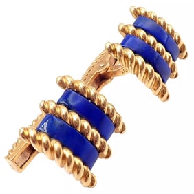 Vintage! Tiffany & Co. 18k Yellow Gold Large Lapis Lazuli Rope Cufflinks