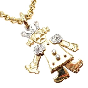 Pomellato 18k Yellow White Gold Animated XL Diamond Queen Pendant Link Necklace
