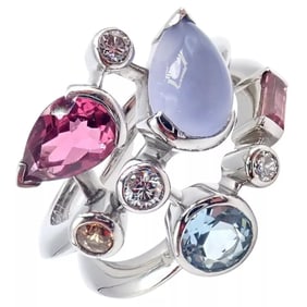 Authentic! Cartier Meli Melo Platinum Chalcedony Tourmaline Garnet Diamond Ring