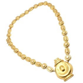 Vintage Estate Ilias Lalaounis 18k Yellow Gold Vase Hammered Necklace