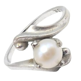 Vintage Estate 10k White Gold Pearl DB Dawkins Benny Ring sz 6.5
