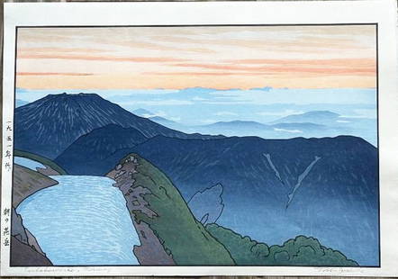 Toshi Yoshida (1911 - 1995): Tsubakurodake, Morning: Artist/Title: Toshi Yoshida (1911 - 1995): Tsubakurodake, Morning Medium: Woodblock Print Size/Format: The print image measures 9 5/8 X 14 3/4 inches plus margins Condition: The print is in excellent,