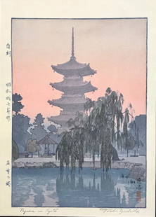 Toshi Yoshida (1911 - 1995): Pagoda In Kyoto: Artist/Title: Toshi Yoshida (1911 - 1995): Pagoda In Kyoto Medium: Woodblock Print Size/Format: The print image measures 6 3/4 X 9 1/2 inches plus margins Condition: The print is in excellent, never f