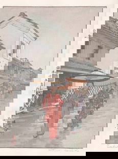 Toshi Yoshida (1911 - 1995): Umbrella: Artist/Title: Toshi Yoshida (1911 - 1995): Umbrella Medium: Woodblock Print Size/Format: The print image measures 6 3/4 X 9 3/8 inches plus margins Condition: The print is in excellent, never framed c