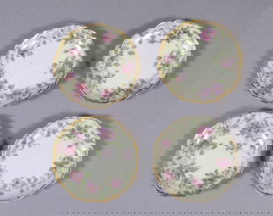Limoges CHField Haviland GDA France 4 Butter pads Dessert plates Purple Flowers: This is a vintage SET of 4 Butter pads. It is made in CH Field GDA Haviland in Limoges, France. The pads are properly marked with Limoges backstamp They are 3 1/4" in diameter. The set is in good used