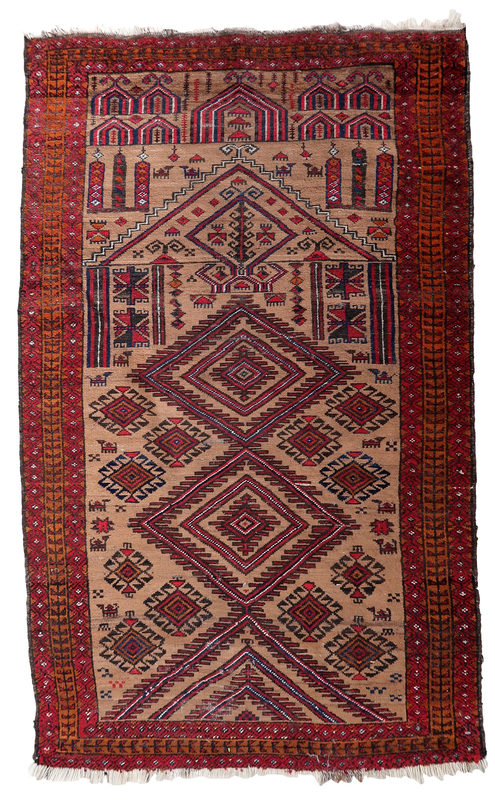 Handmade antique Afghan Baluch prayer rug 2.8' x 4.5' (86cm x 140cm) 1920s (1 of 12)
