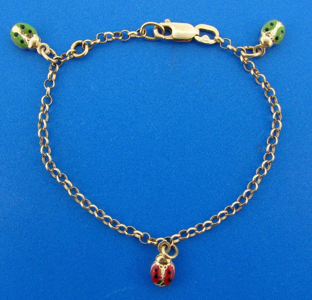 CUTE 14k Yellow Gold & Enamel Ladybug Bracelet (1 of 1)