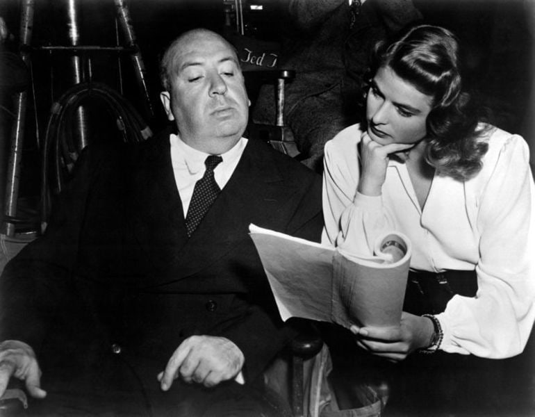 Script Reading, Bergman & Hitchcock' Ingrid Bergman Alfred Hitchcock Film Silver Gelatin Print: Description 'Script Reading, Bergman & Hitchcock' Ingrid Bergman Alfred Hitchcock Film SILVER GELATIN FIBRE Print Unframed Director Alfred Hitchcock reviewing script with actress Ingrid Bergman on the