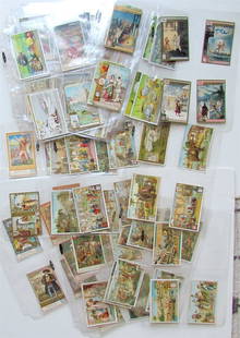 LIEBIG COMPANY 131 TRADE CARDS COLLECTION antique: Cards are not backed, not glued to the pages. Very good condition except couple of cards with traces of glue on the backside. Reserve: $202.00 Shipping: Domestic: Flat-rate of $25.00 to anywhere withi