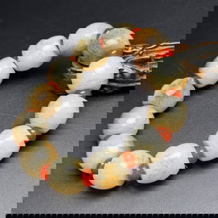 Old Chinese Hetian Jade Beads Bracelet: Title: Old Chinese Hetian Jade Beads Bracelet Date/Period: After1900 Origin: Chinese Dimension: 18x15(mm) 0.71x0.59(inches) Weight 0.25 lbs/112g Materials: Hetian Jade Reserve: $299.00 Shipping: Domes