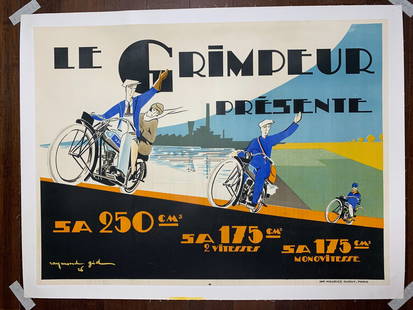 Le Grimpeur Presente - Art by Raymond Grid (1926) 23x31 French Advertising Poster LB: Le Grimpeur Presente - Art by Raymond Grid (1926) 23x31 French Advertising Poster LB, Please refer to the attached photos to determine the condition of this original vintage item. Note: LB means Linen