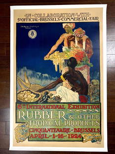 Rubber & Other Tropical Products - Art By Paul-Auguste (1924) 25.5x39.25 UK Advertising Lithograph: Rubber & Other Tropical Products - Art By Paul-Auguste (1924) 25.5x39.25 UK Advertising Lithograph LB, Please refer to the attached photos to determine the condition of this original vintage item. Not
