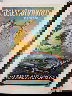 Cycles Automoto - Art Francisco Tamagno (1900) 15x22.75 French Lithograph LB: Cycles Automoto - Art Francisco Tamagno (1900) 15x22.75 French Lithograph LB, Please refer to the attached photos to determine the condition of this original vintage item. Note: LB means Linen Backed.