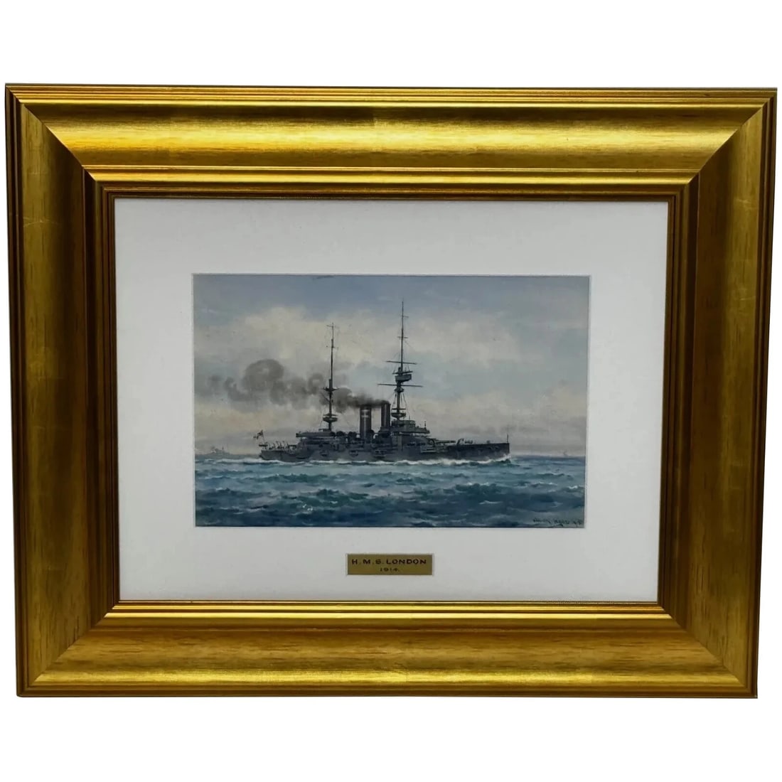 Painting HMS London 1914 Escorting British Expedition Force WW1 By Frank W Wood: Painting HMS London 1914 Escorting British Expedition Force WW1 By Frank W Wood 1 Fine Historical Important Painting HMS London 1914 Escorting British Expedition Force WW1 By Frank Watson Wood. Impres