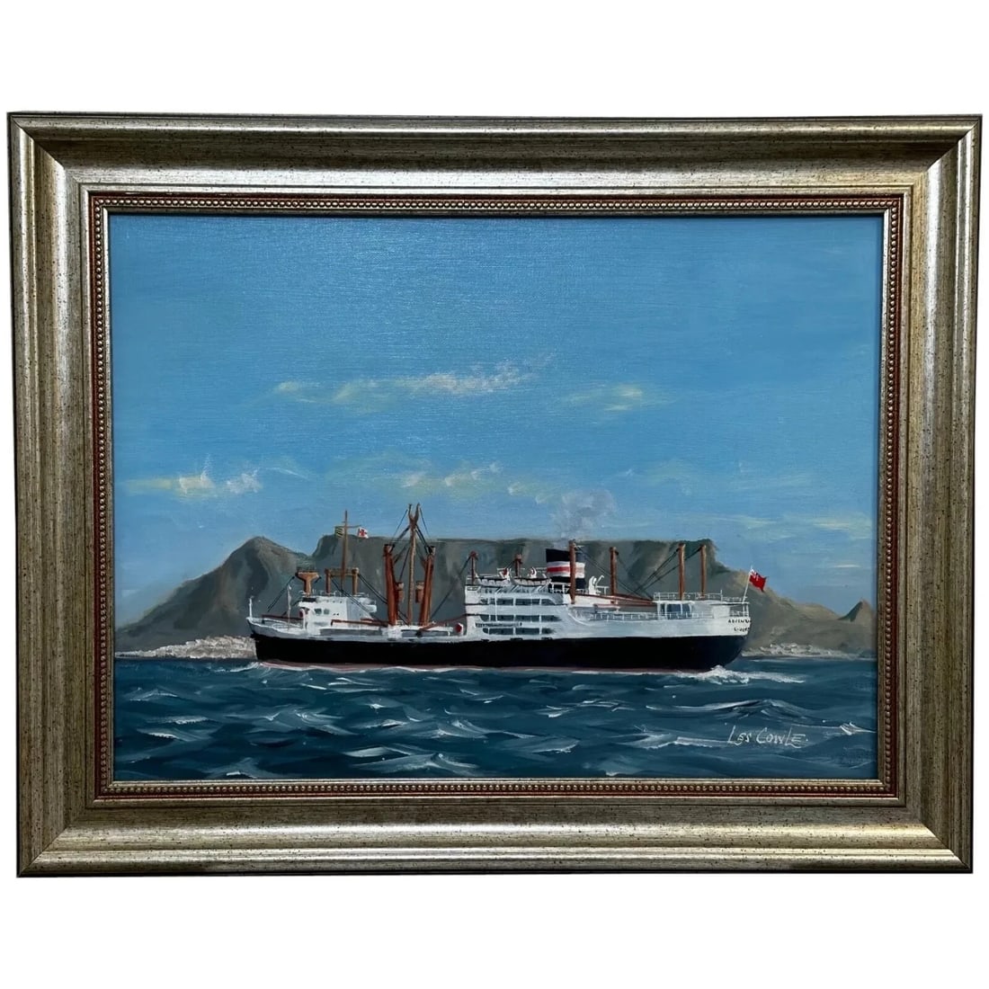 British Cargo Ship Adventurer Oil Painting Approaching Cape Town Table Mountain: British Marine Cargo Ship Adventurer Oil Painting Approaching Cape Town Africa 1 Fine British Work of Art Marine Oil Painting Cargo Ship Adventurer Approaching Cape Town South Africa Table Mountain. S