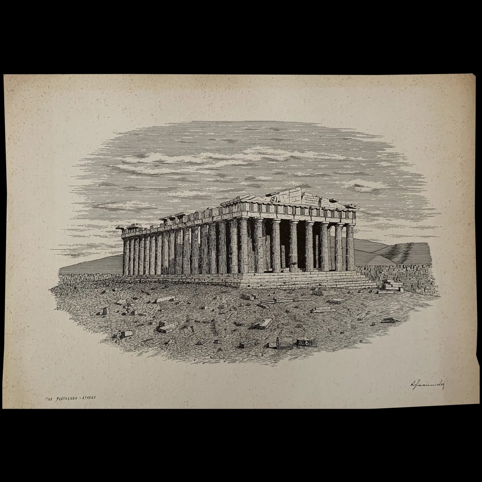 The Parthenon: The Parthenon, by R. Fernandez. Signed. Size: 35x25 cms. Condition: good. Reserve: $50.00 Shipping: Domestic: Flat-rate of $25.00 to anywhere within the contiguous U.S. International: Foreign shipping