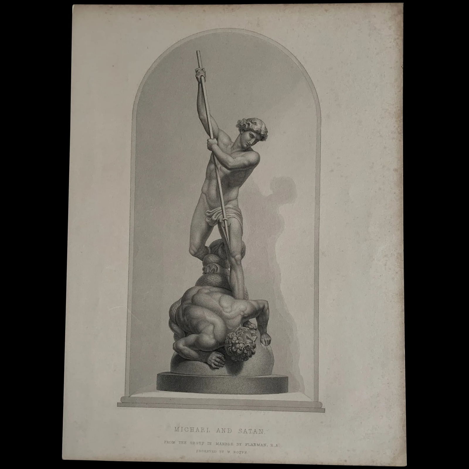 Sculpture of Michael and Satan. 1849 engraving by W. Roffe (1 of 3)