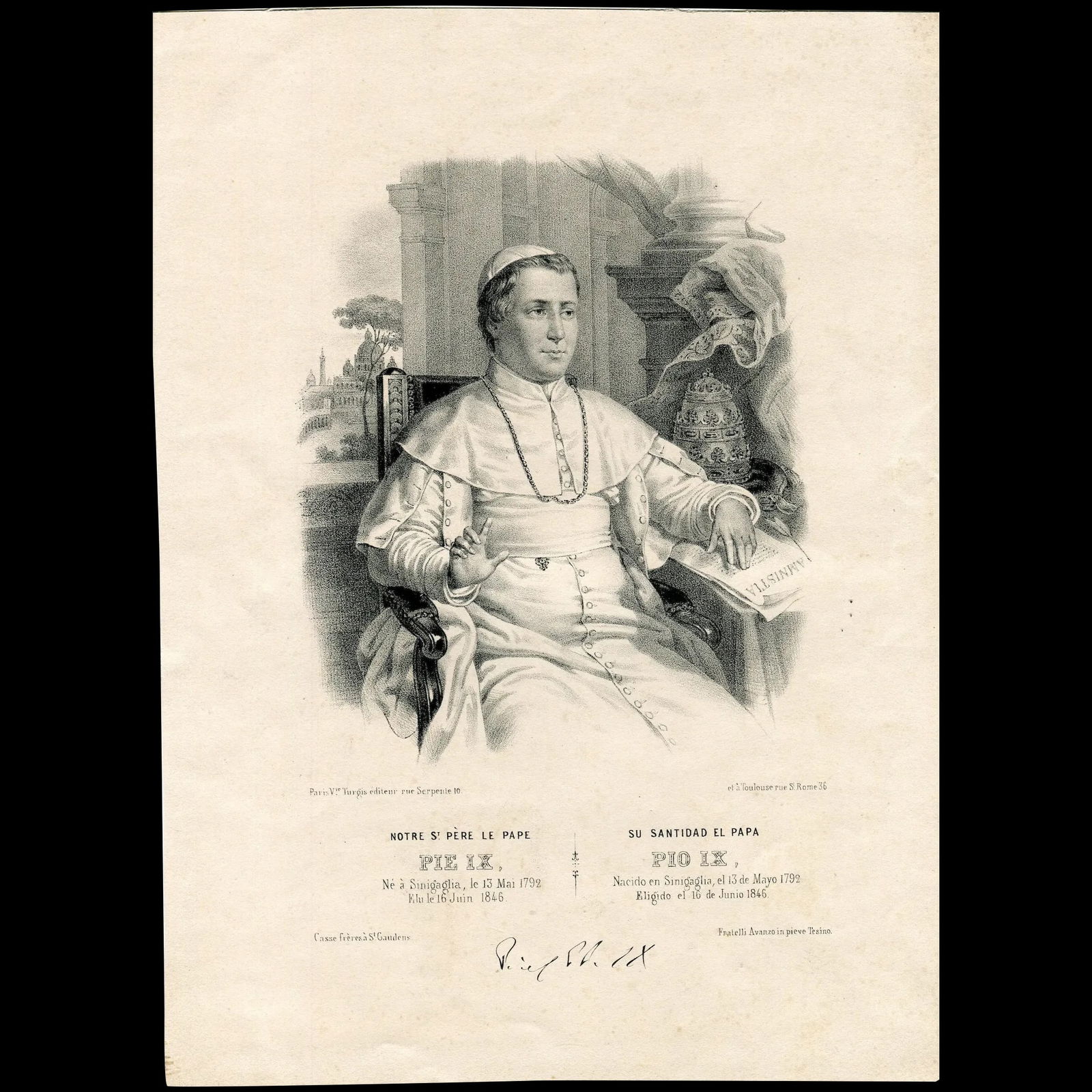 Pope Pius IX blessing - lithograph (1 of 3)