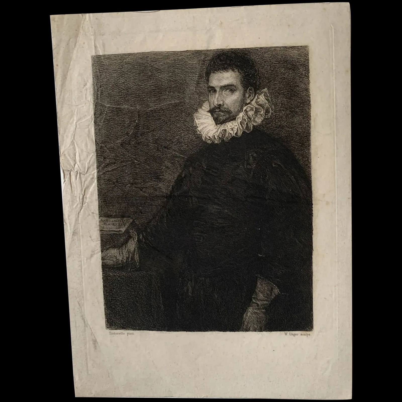 Portrait of a man, by William Unger after Tintoretto - 1879 etching: Portrait of a man. Engraver: William Unger (1837-1932). Artist: after Jacopo Tintoretto (about 1518 - 1594). Media / technique: ink on paper, etching. Provenance: Les Oeuvres de William Unger, a bound
