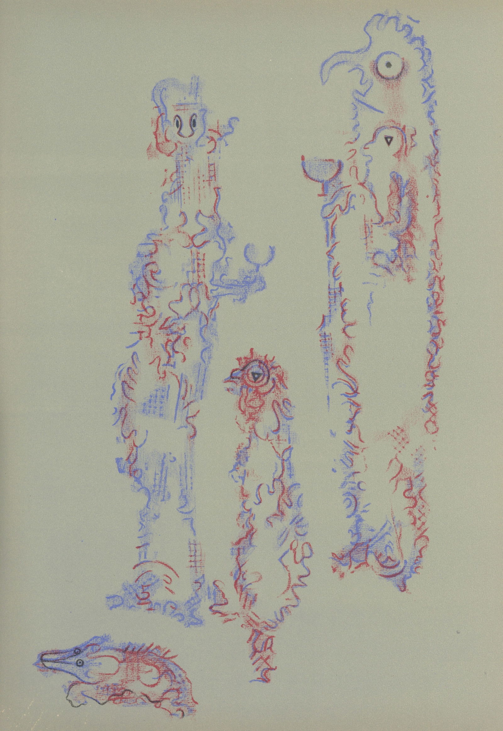 Max Ernst lithograph "Les chiens ont soif" 1964: Medium: lithograph (after the drawing). Printed by Mourlot for the deluxe limited edition portfolio "Les chiens ont soif", this is one of 250 impressions on BFK Rives wove paper (the total edition was