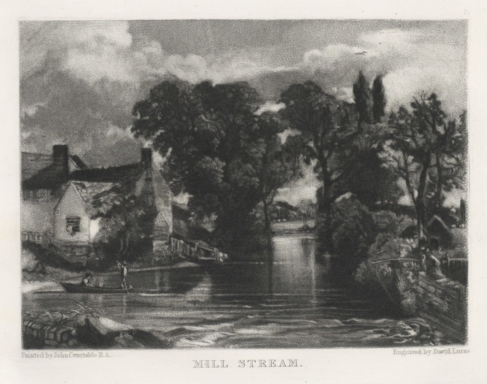 John Constable mezzotint "Mill Stream": Medium: mezzotint (engraved by David Lucas after the John Constable painting). Printed in 1855 on cream wove paper for the "English Landscape Scenery" portfolio, published in London by Henry Bohn. Pla