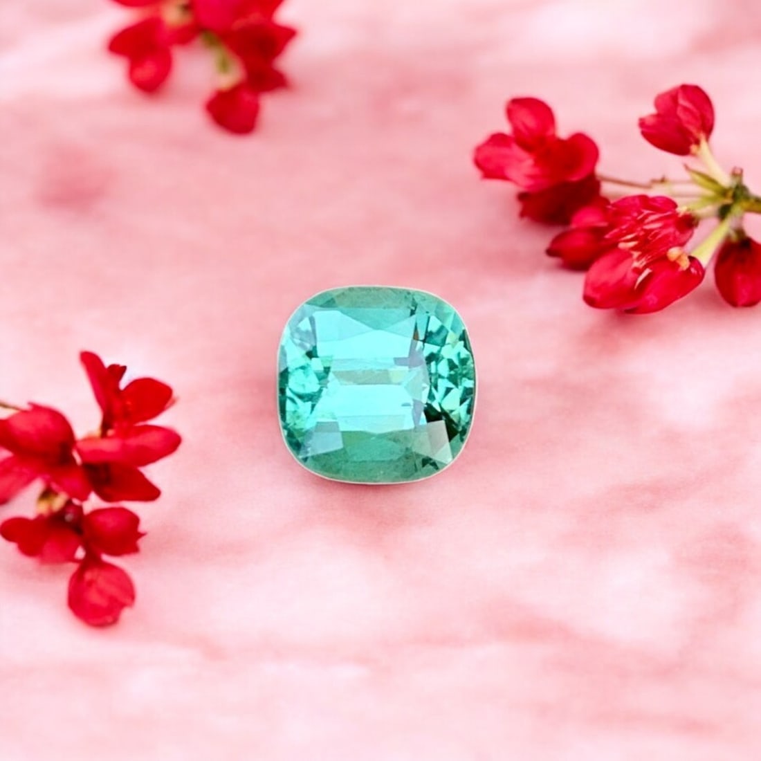 Sea Foam Tourmaline Loose Gemstone, Natural Tourmaline Ring Stone: SKU 112 Dimensions (mm) 7.200 x 7.000 x 5.000 mm Weight (cts) 2.100 Treatment No Treatment Shape Cushion Type Faceted Clarity N/A Colours Descrip