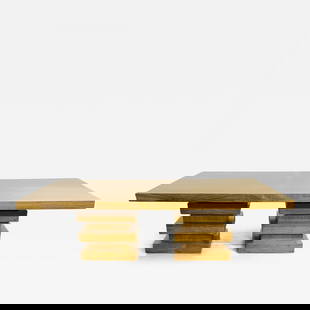Modern Oak Double Pedestal Base Dining / Conference Table, Geometric Design: Title: Modern Oak Double Pedestal Base Dining / Conference Table, Geometric Design Description: Modern Oak Double Pedestal Base Dining / Conference Table, Geometric Design A solid oak slab table top s