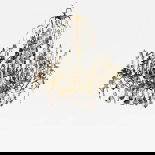 Bronze and Crystal Palatial Thirty-Light Chandelier: Title: Bronze and Crystal Palatial Thirty-Light Chandelier Description: Bronze and crystal palatial thirty-light chandelier having a central column-form glass. This thirty-light chandelier has an extr