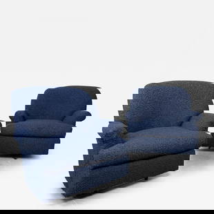 Pair of Mid-Century Modern Scroll Arm Swivel Lounge / Arm Chairs, Faux Shearling: Title: Pair of Mid-Century Modern Scroll Arm Swivel Lounge / Arm Chairs, Faux Shearling Description: Pair of Mid-Century Modern Scroll Arm Swivel Lounge / Arm Chairs, Faux Shearling Low profile swivel