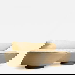 Vladimir Kagan, Directional, Mid-Century Modern, Serpentine Cloud Sofa, Velvet: Title: Vladimir Kagan, Directional, Mid-Century Modern, Serpentine Cloud Sofa, Velvet Description: Vladimir Kagan, Directional, Mid-Century Modern, Curved Cloud Sofa, Beige Velvet, Lucite, USA, 1980s