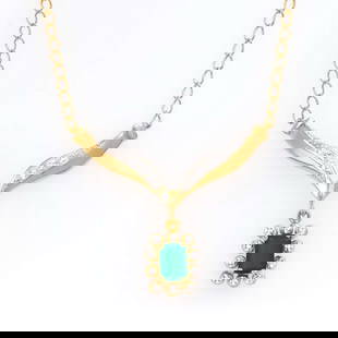 0.93 TW CTS GREEN AGATE & DIAMONDS 18K GOLD PLATED DESIGNER NECKLACE SIZE 19 INCHES: GREEN AGATE OCTAGON 7X5 1 PCS 0.80 CTS & DIAMONDS 1.1MM 16 PCS 0.13 CTS Reserve: $50.55 Shipping: Domestic: Flat-rate of $17.65 to anywhere within the contiguous U.S. International: Foreign shipping r