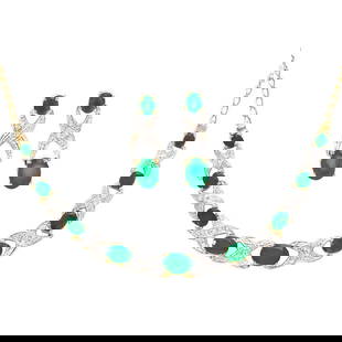 6.18 TW CTS GREEN AGATE & DIAMONDS 18K GOLD PLATED DESIGNER NECKLACE & EAR-RING SET 19 INCHES: GREEN AGATE OVALS 11 PCS 6.10 CTS & DIAMONDS 1.1MM 10 PCS .08 CTS Reserve: $68.95 Shipping: Domestic: Flat-rate of $17.65 to anywhere within the contiguous U.S. International: Foreign shipping rates a