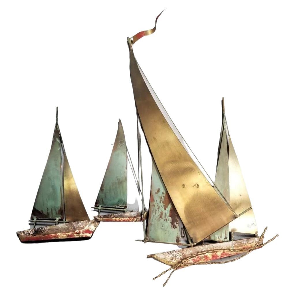 1970s Curtis Jere Copper Sail Boats Nautical Wall Sculpture: About the Item Signed "C Jeré 70" Curtis Jere, also known as C. Jeré, was a collaborative design team comprising Curtis Freiler and Jerry Fels. Specializing in metal sculpture, they gained r